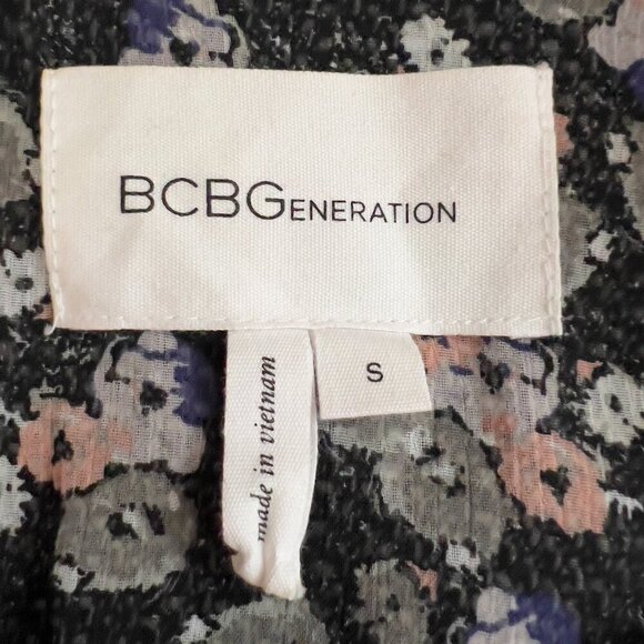 BCBGeneration Tweed Knit Sleeve Jacket Blazer S Black White Floral Trim - Picture 8 of 10